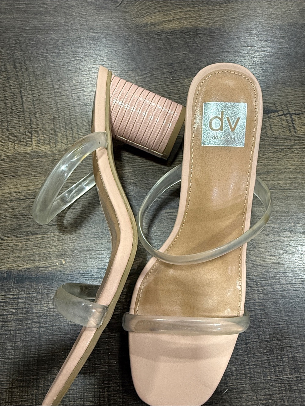 DV by Dolce Vita Blush Pink Block Heel Sandals with Clear Straps